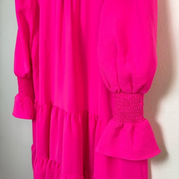 POMANDER PLACE Tuckernuck Electric Pink Crepe Kenzo Dress Ruffle Tiered M - Picture 12 of 17